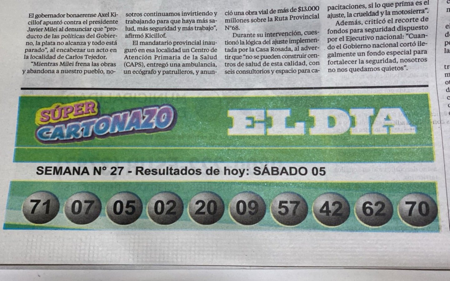 El Cartonazo ya se juega por $3.000.000: los números que salieron este sábado